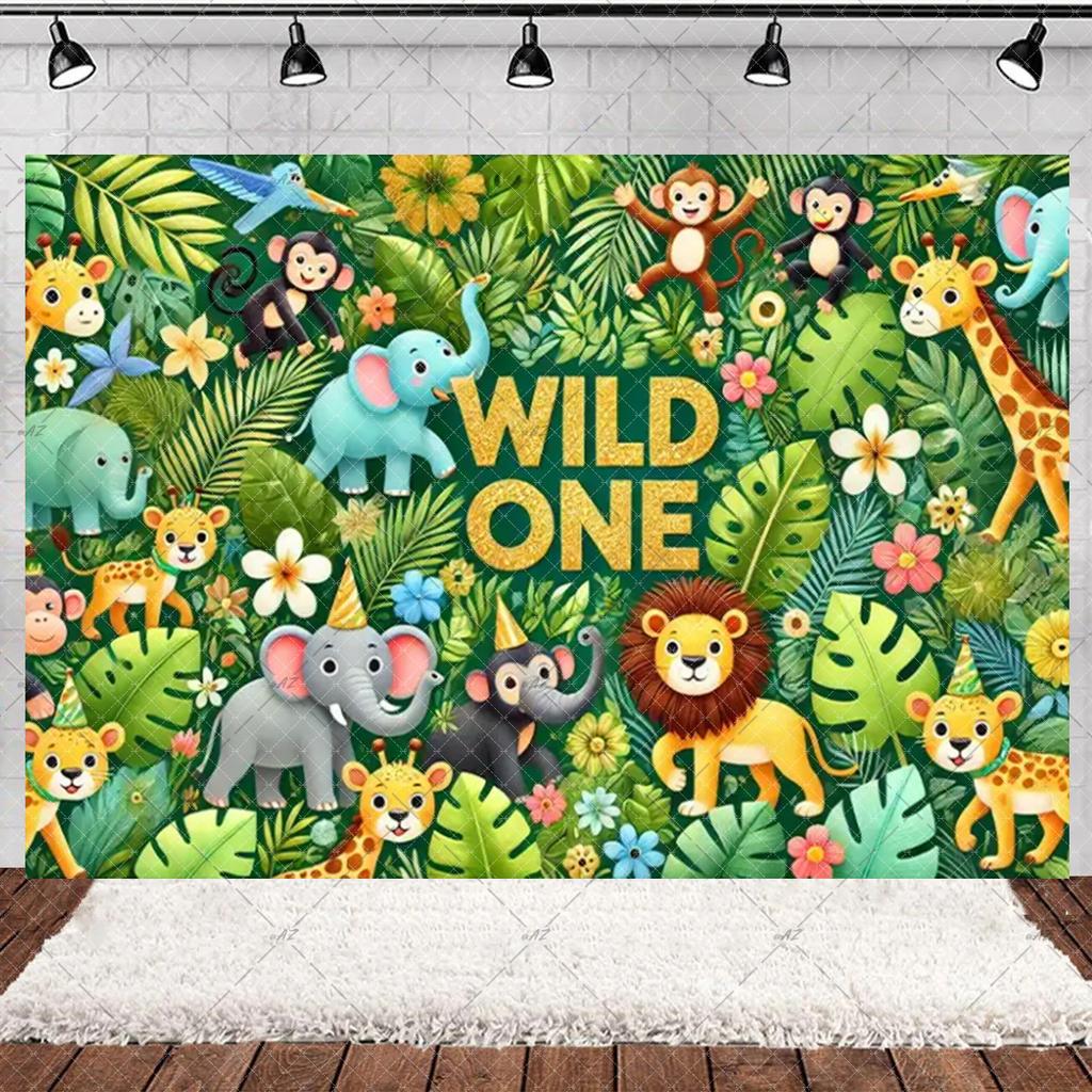 Jungle Wildlife Lion Giraffe Theme Banner Background, Children's Birthday Party, Home Decoration Photography Studio Background