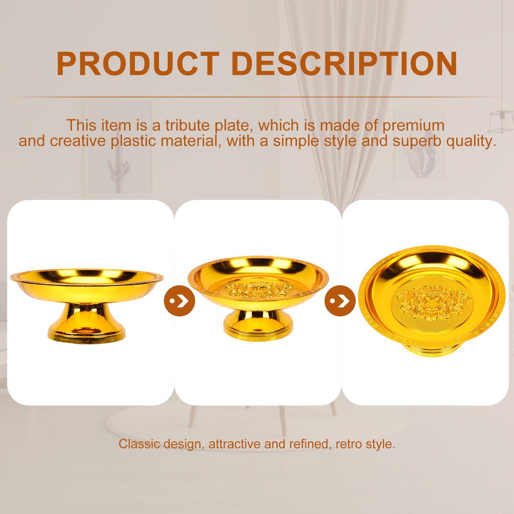 Exquisite Golden Retro Temple Fruit Tray for Worship Offerings Sacrificing Fruit Plate Decorative Plate Temple Supplies High