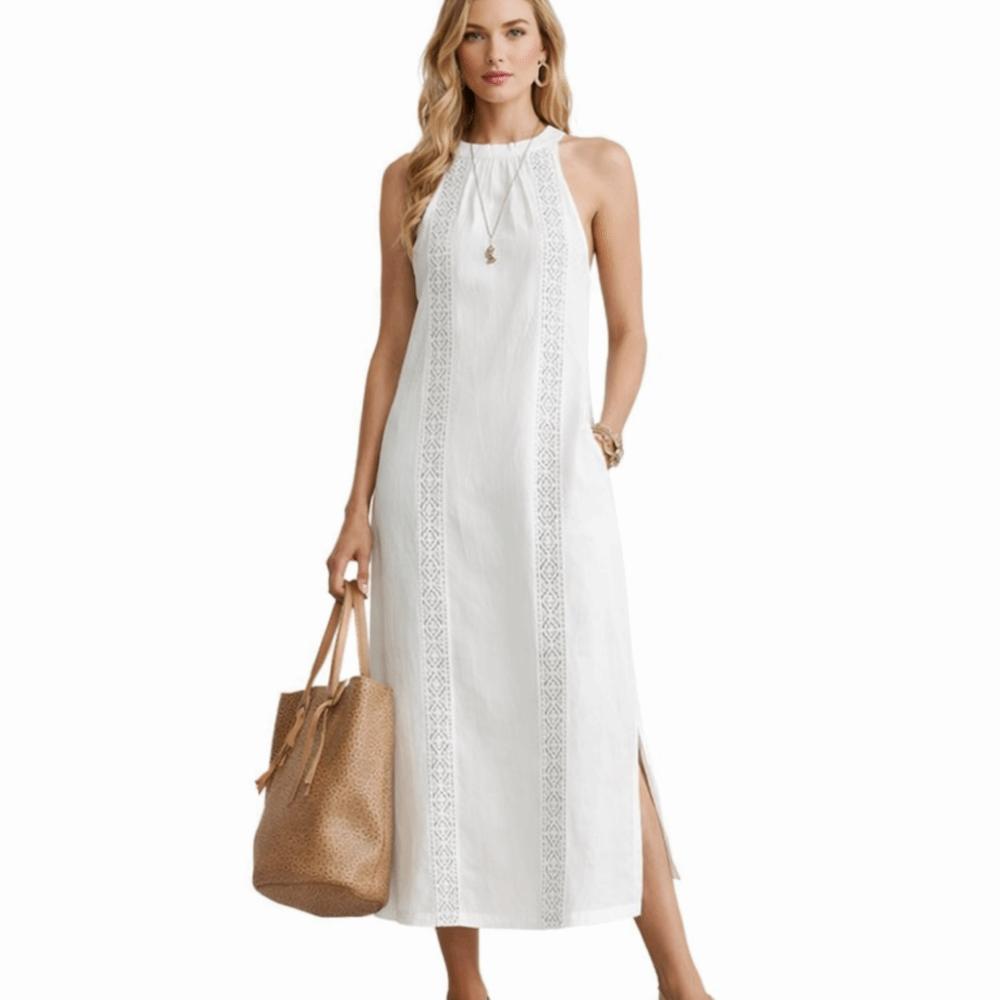 Neck Hanging Lace Splicing Dress Loose Fit Women's Summer Dress Long Skirt  Beach Wear