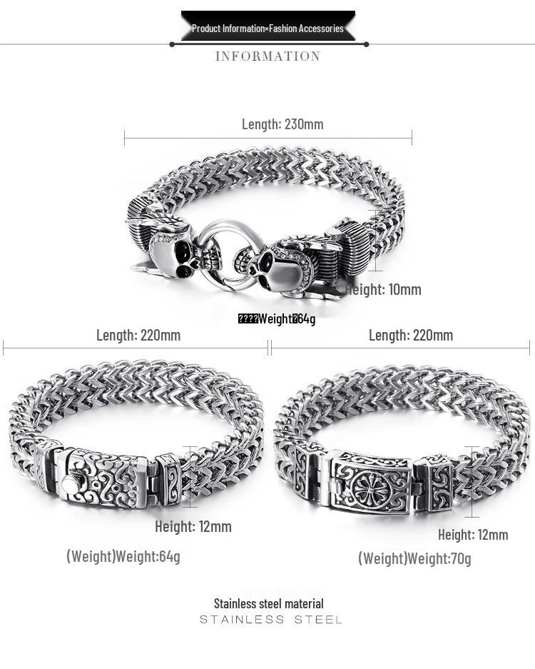 Men's Retro Punk Bracelet: Square Fish Scale Titanium Steel with Skull Pattern