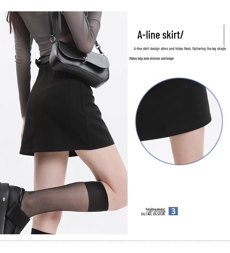 Women's Gray High-Waist A-Line Skirt - Slim Fit, Trendy Short Skirt for Spring and Autumn