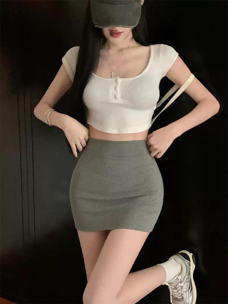 Würziges Mädchen High Waist Bodycon Midi-Rock für Damen - Elastisch, Schlankmachend, Frühling/Herbst Petite Rock