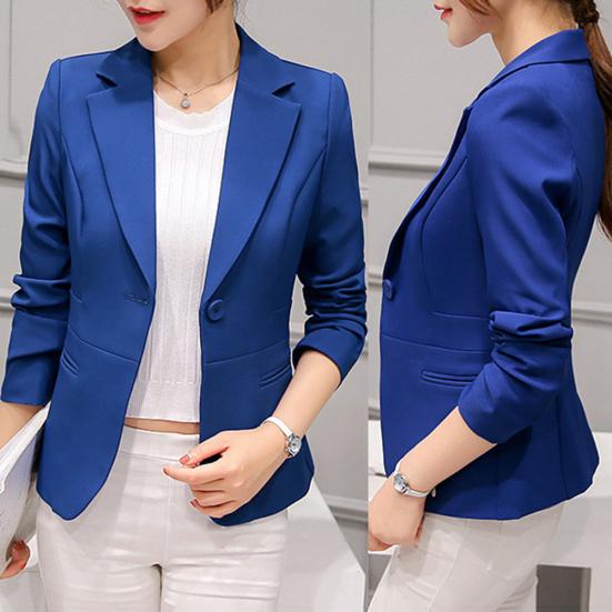 Women One Button Solid Color Lapel Long Sleeve Slim Blazer Coat Suit