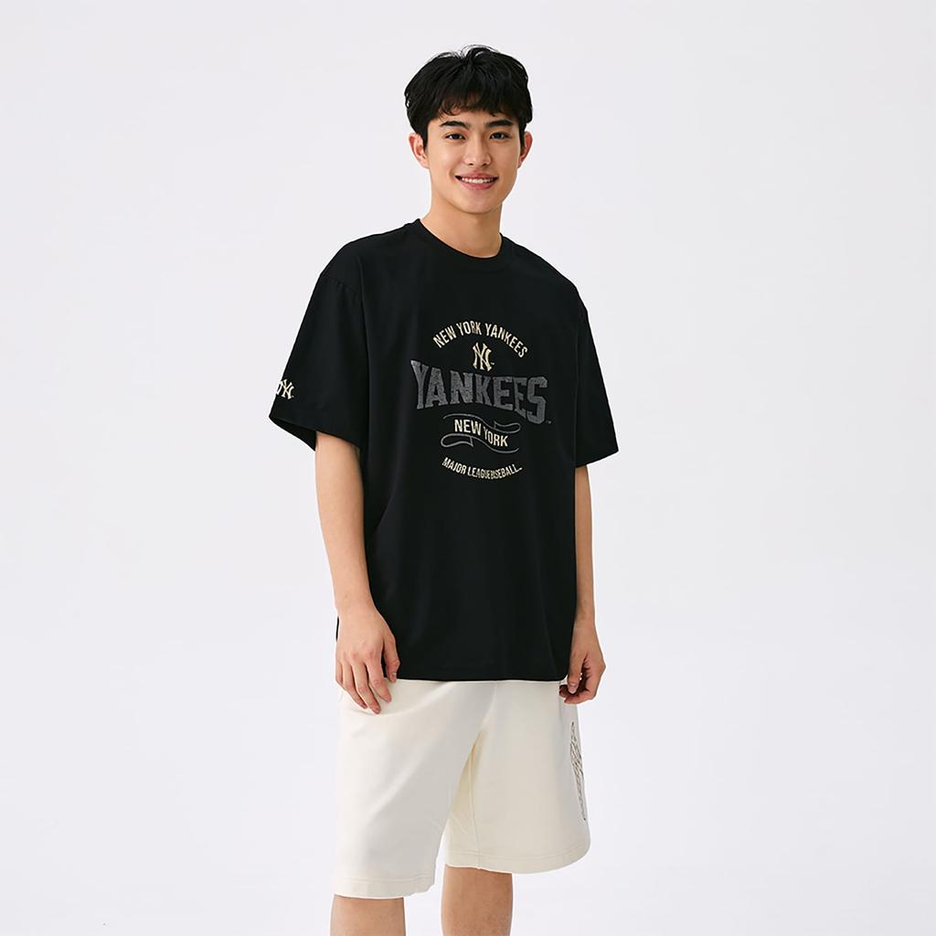 MLB Preppy Style Collection New York Yankees SS25 T Shirt Unisex Black 3ATSV0653-50BKS