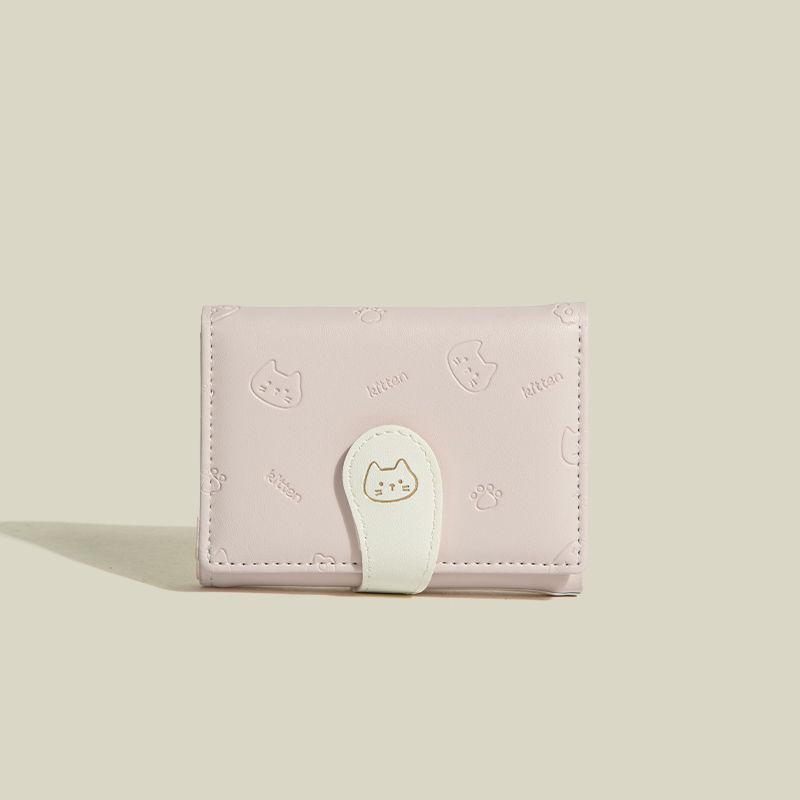 

Ladies Cute Cat Tail Cartoon Print Tri-fold PU Wallet with Buckle