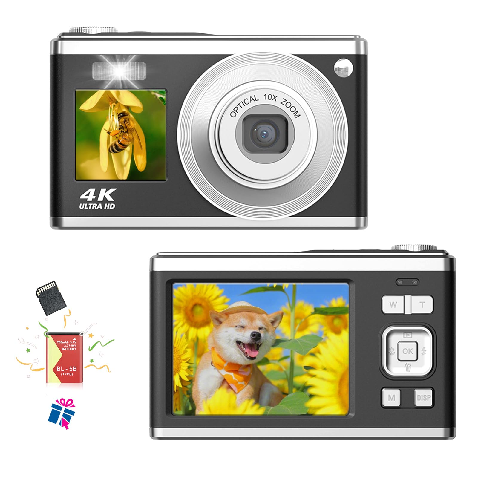 

Popular 4K digital 60MP 10x optical small digital HD 4K CMOS IPS image compact school for for 64GB card compatible camera, mini, zoom, compact, чорний