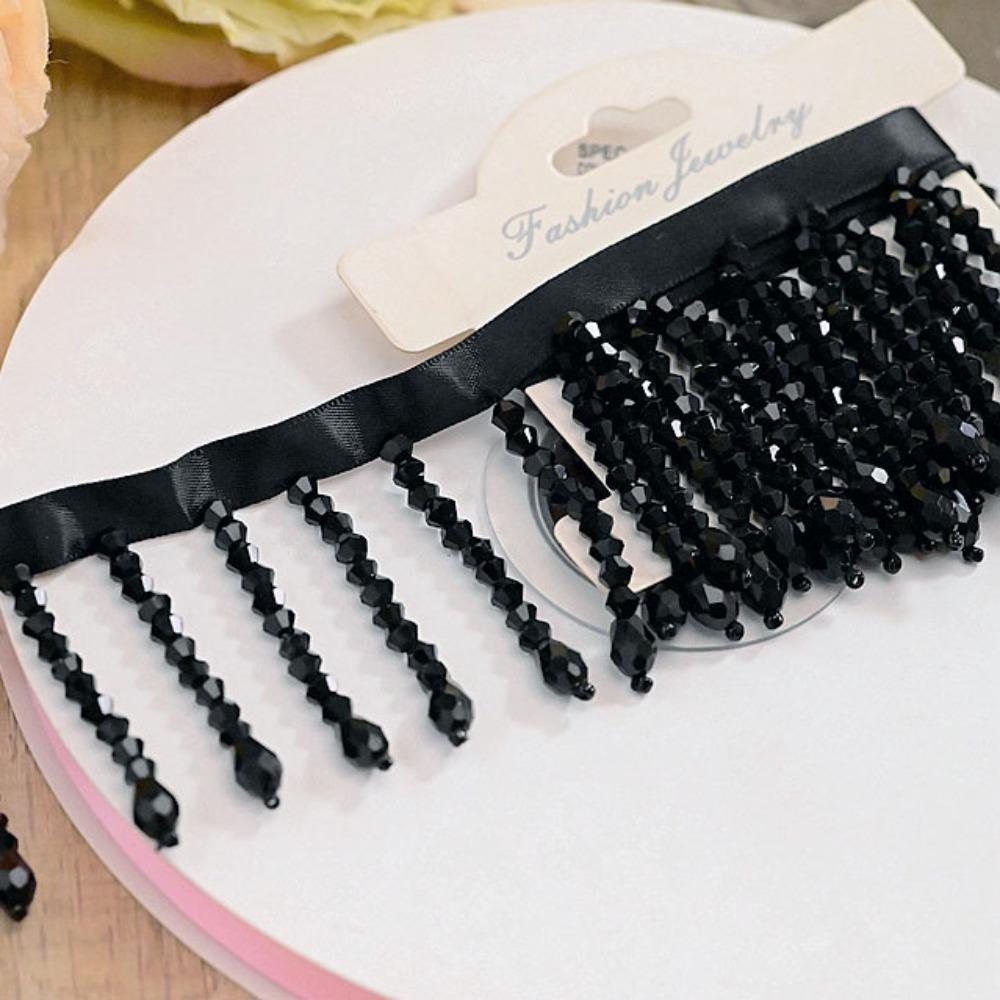 New 5.5CM Wide Crystal Pendant Beaded Fringe DIY Lace Decorative Trim Tassel Fringe Headwear Decoration чёрный