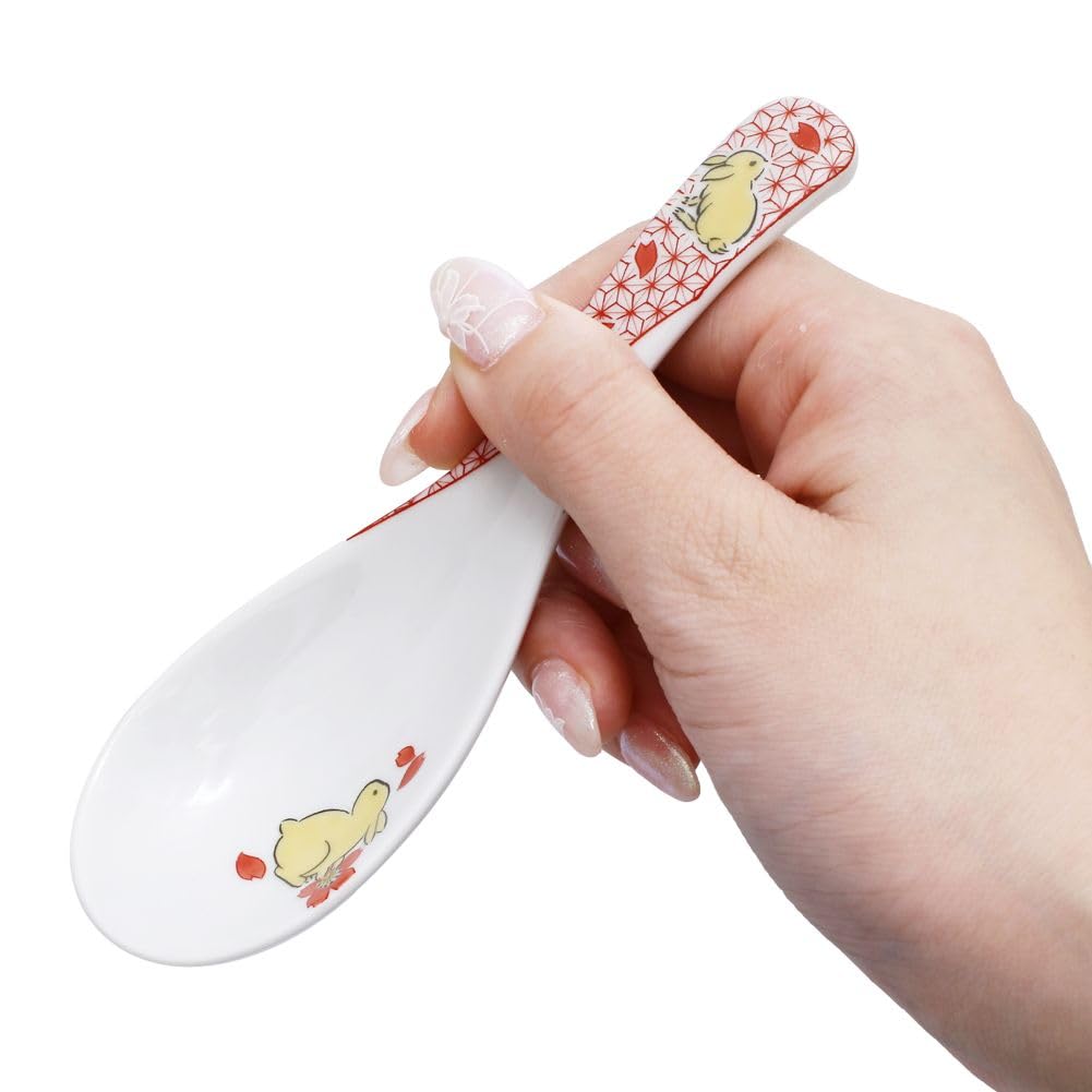 Kutani Traditional Spoon with Rabbit Gift for Wedding Favors Japanese-made ware/Kutani Gosai/Hokuriku craft/Cute Design, 14cm,