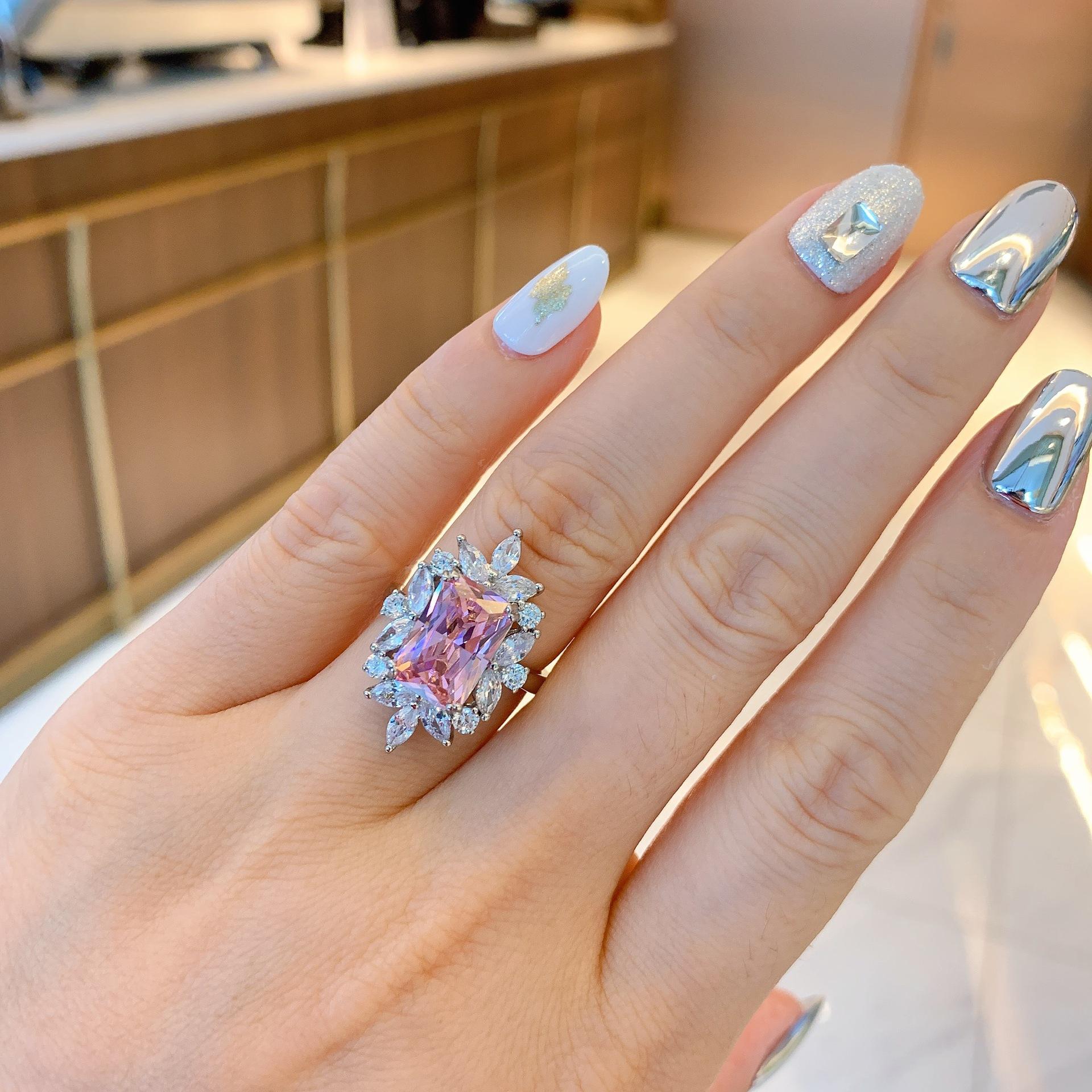 

Slightly set square color Paraiba ring, European and American celebrities pink diamond gold jewelry retro jewelry Rectangle 8x12