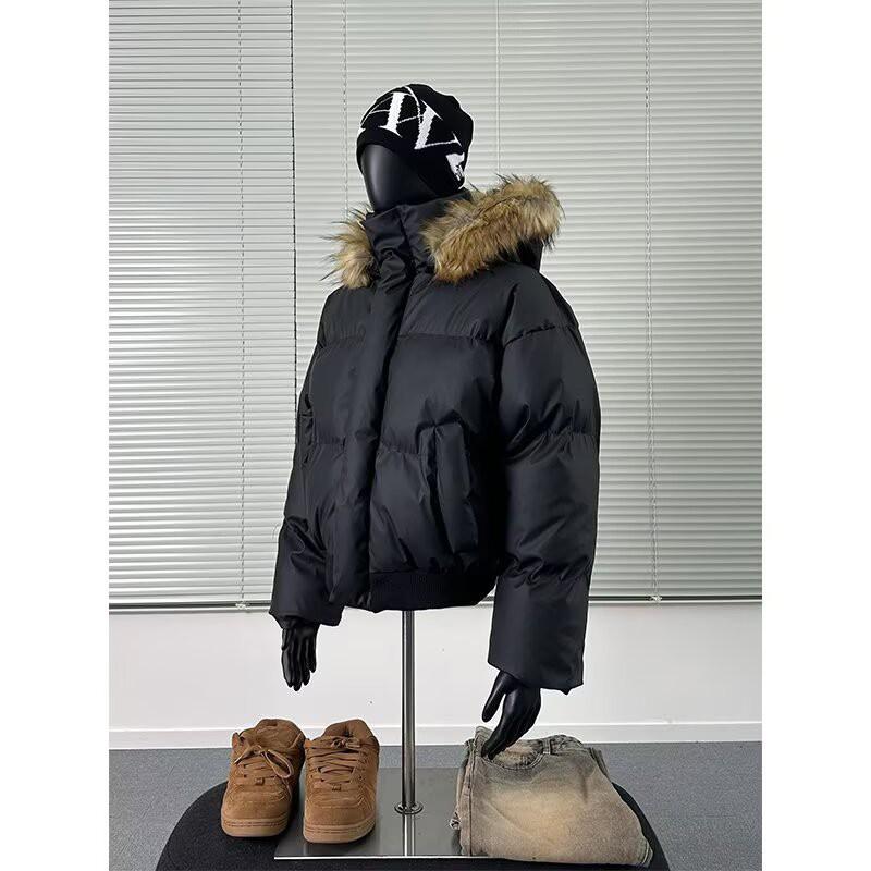 Winter Thick Short Cotton Puffer Jacket Couples Clean Fit Stand Collar Zip Up Casual Outerwear