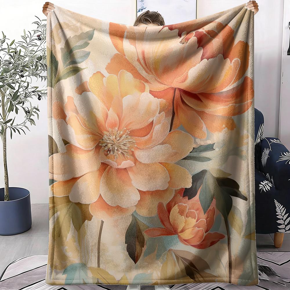 Peony Throw Soft Flannel AC Blanket Lightweight Summer Nap Throw Cozy Blanket for Sofa Bed Travel Home