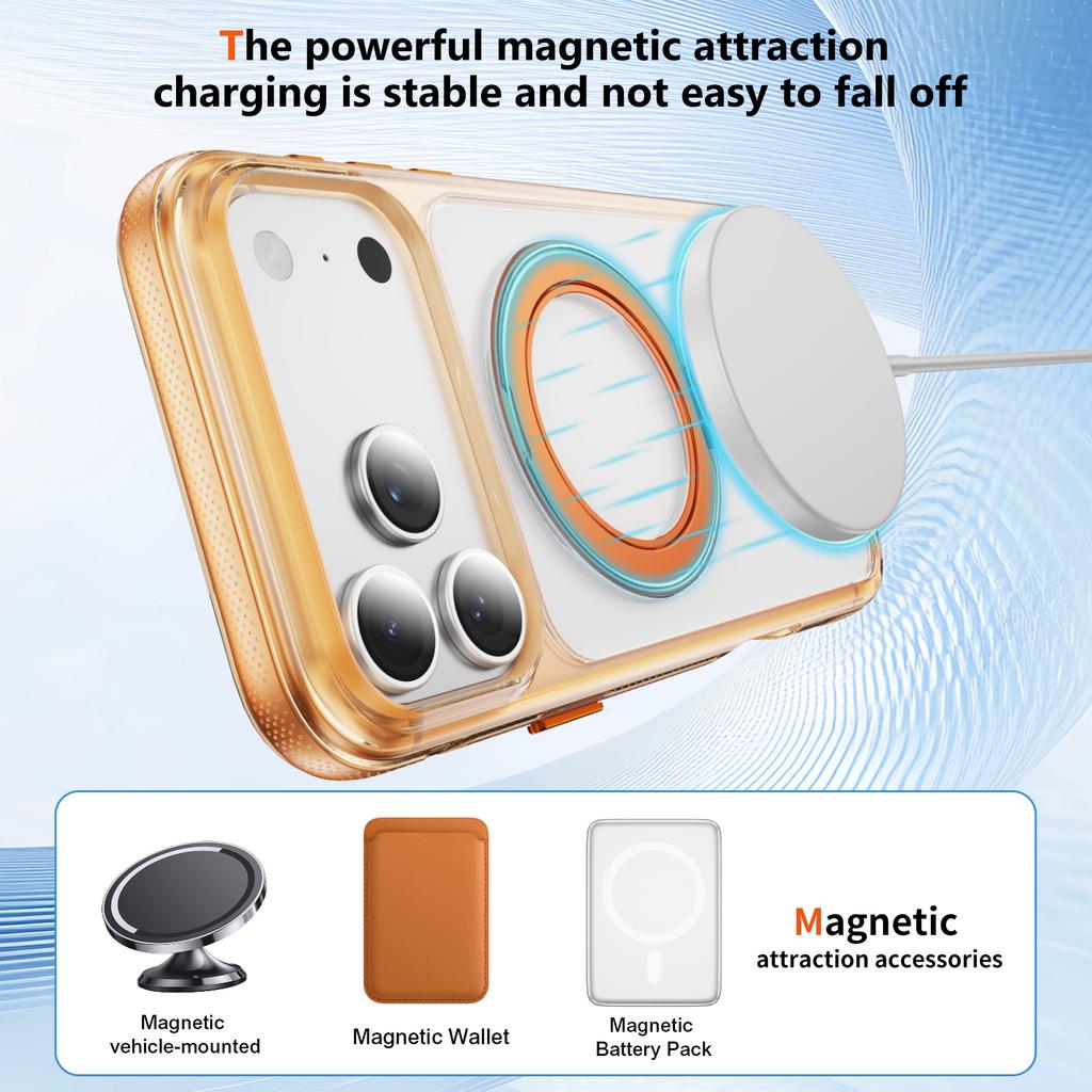 Crystal Clear Magnetic Case With Metal Gear Kickstand Anti Slip Raised Camera Protection For iPhone 12 13 14 15 16 17 Pro Max Wireless Charging