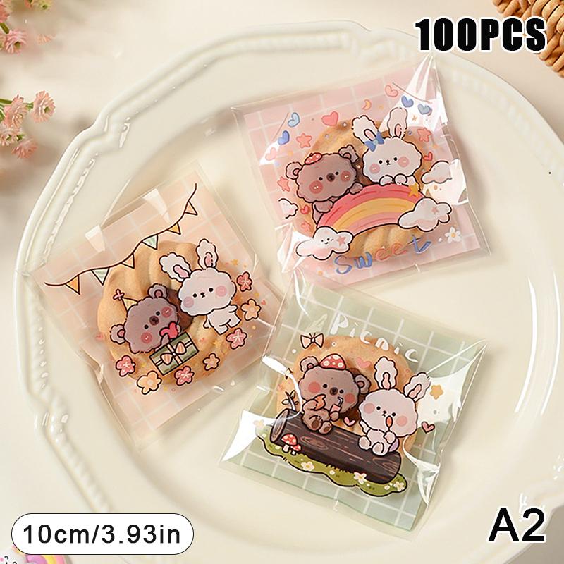 100Pcs/Lot Plastic Cartoon Cookie And Candy Bags Self-Adhesive Gift Bag For Wedding Party Supplies Biscuit Packaging Bag