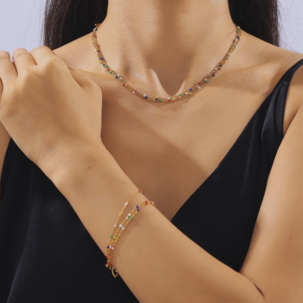 Bohemian Multi-Layer Glazed Beaded Titanium Steel Jewelry Set
