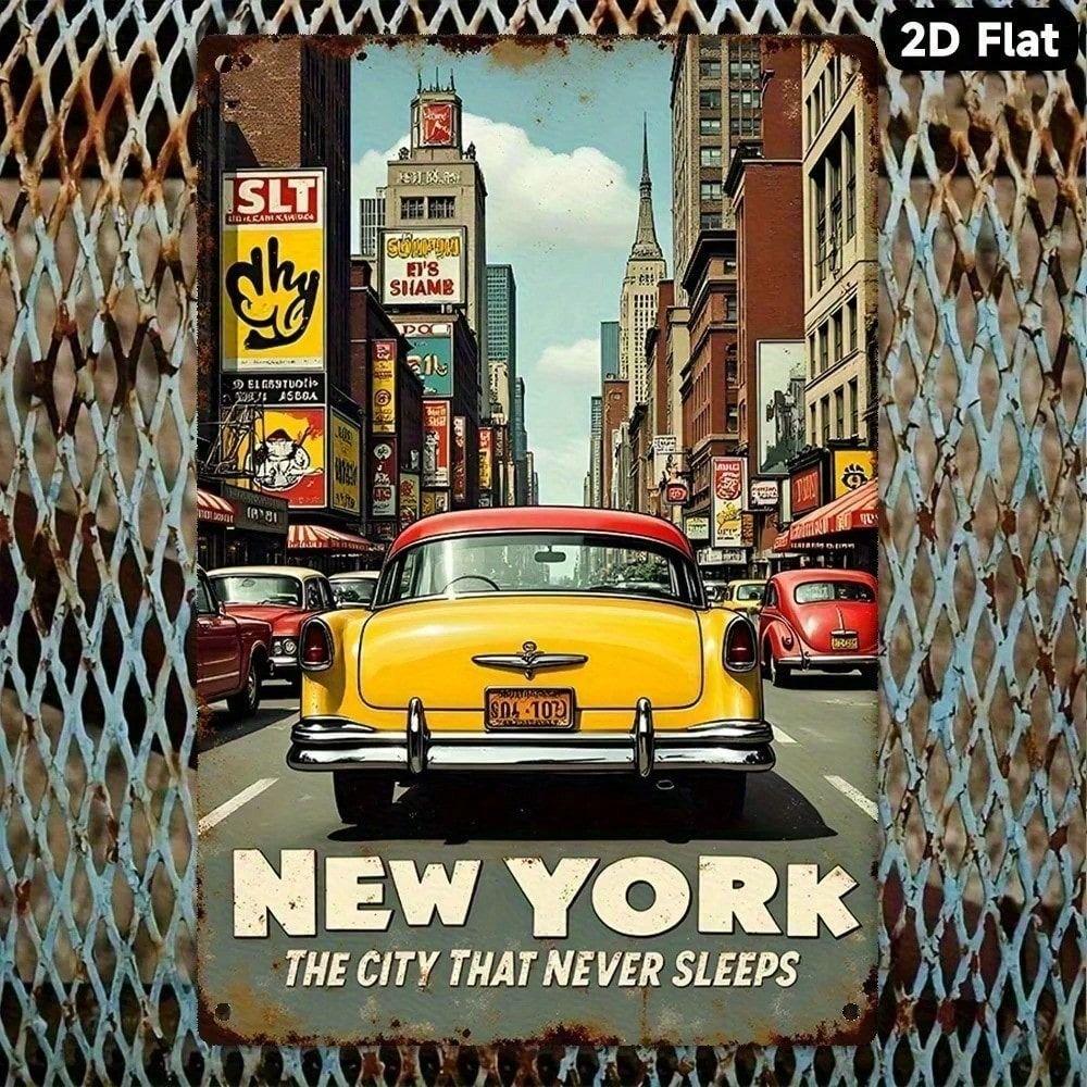 Metal Wall Art New York Cityscape Times Square Empire State Building Poster for Bar Home Decor