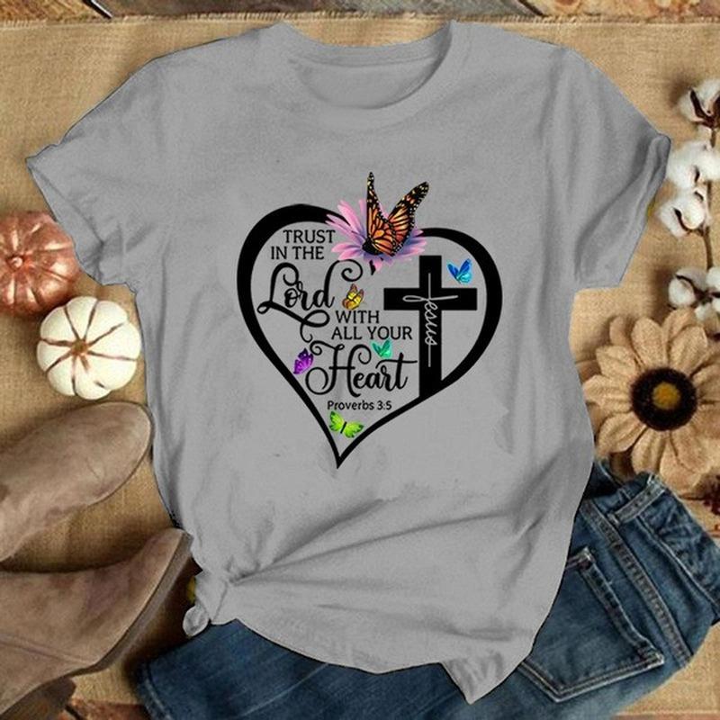 Lord with Your Heart Print Women T Shirt Short Sleeve O Neck Loose Women Tshirt Ladies Tee Shirt Tops Clothes Camisetas Mujer