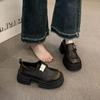 Retro platform loafers women's 2024 new Velcro thick heel round head versatile fashionable British small leather shoes
