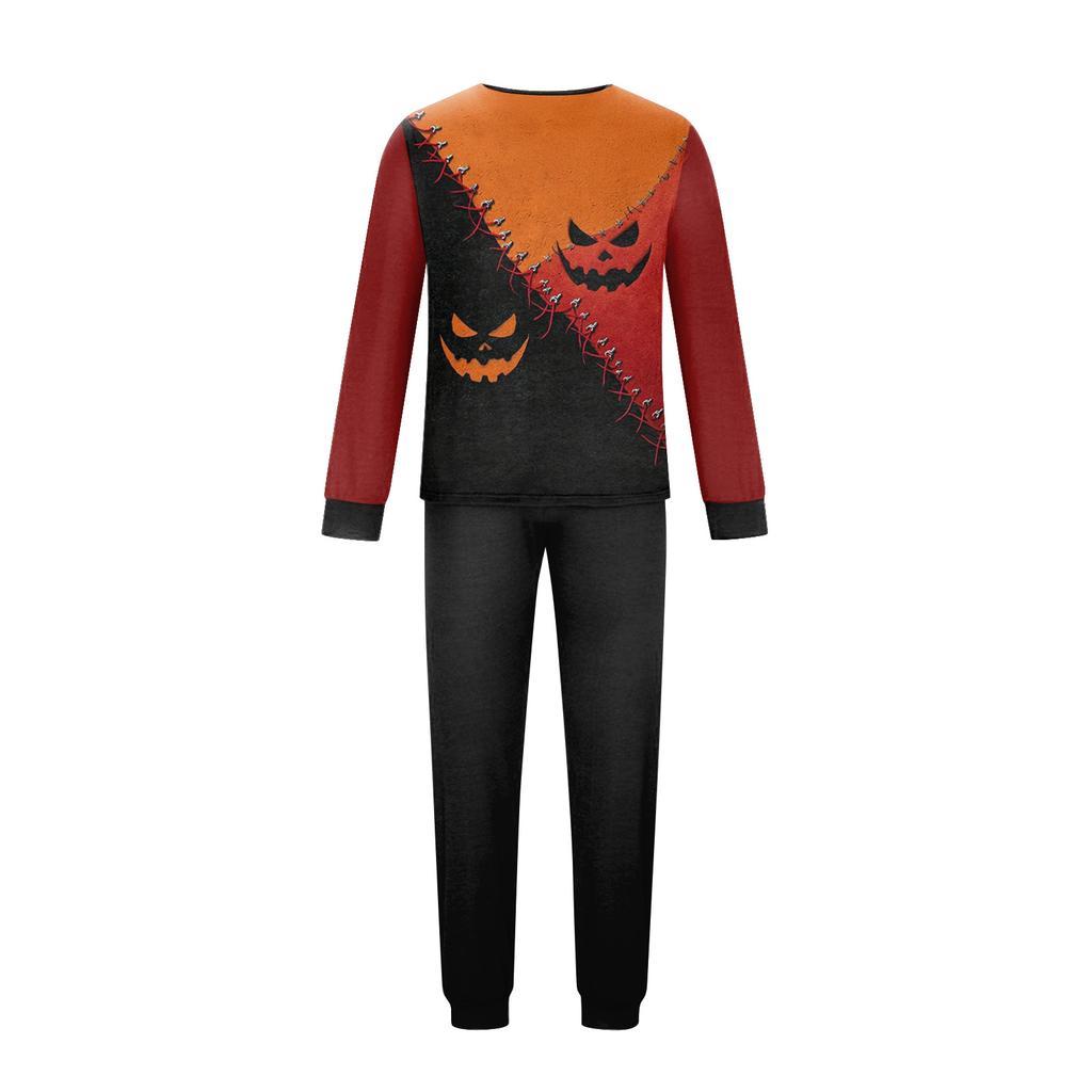 Family Matching Halloween Print Pajama Set with Long Sleeve Top and Pants for Parents and Kids