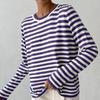 Maglione sciolto chic da donna autunno inverno o collo a maniche lunghe a righe in maglia