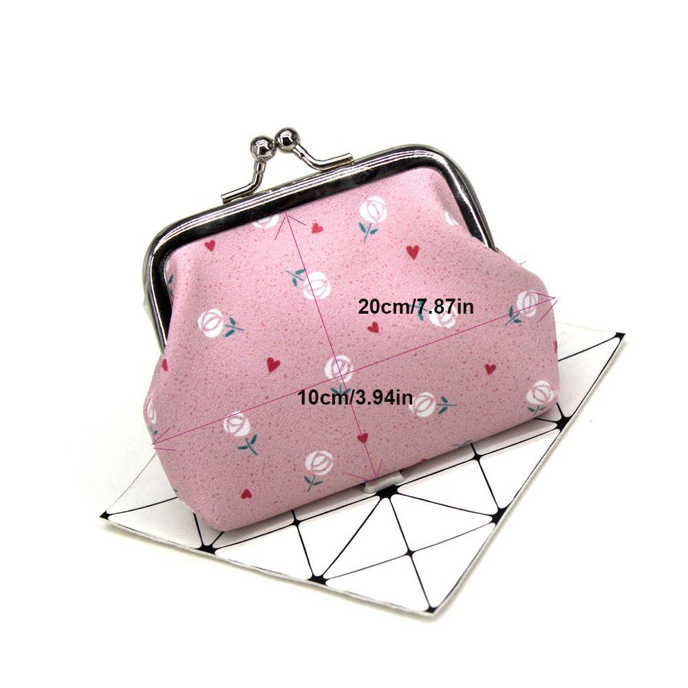 Cute PU Leather Coin Purse Flower Print Latte Clip Wallet Bag Lovely Style Convenient Handbag Women