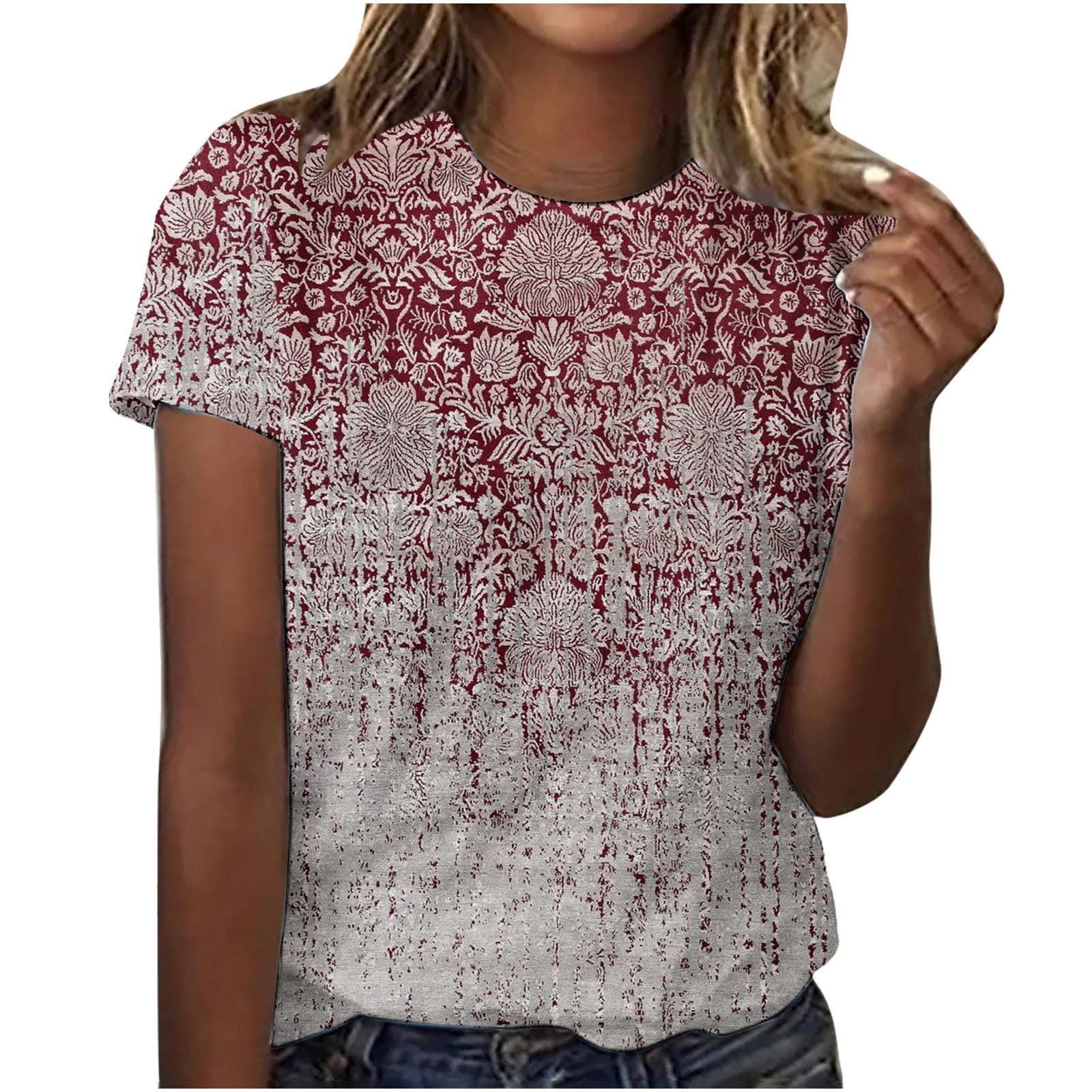 

Женский модный повседневный свободный пуловер с коротким рукавом и принтом с круглым вырезом XL красный