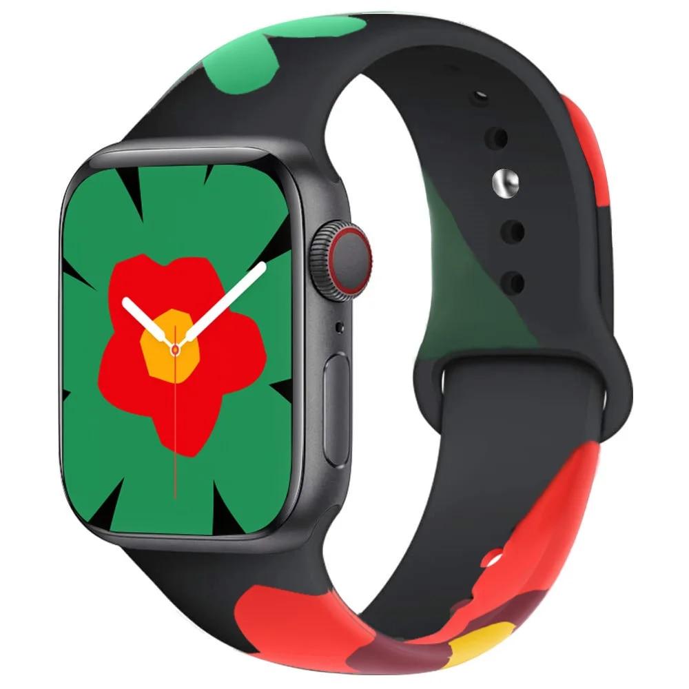 

Printed Strap For Apple Watch Ultra 2 Band 49mm 44mm 45mm 46mm 41mm Silicone correas Bracelet iWatch series 11 10 9 8 SE 3 40mm S10-42 38 40 41mm SM