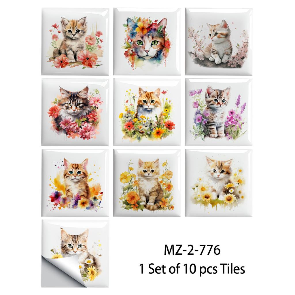 10Pcs Watercolor Flowers Cute Pet Wall Stickers Imitation Brick Bedroom Decoration Waterproof Self Adhesive Tile Wallpaper Kitchen Cupboard Decor