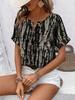 European and American Style New Loose Printing Short-sleeved Shirt Women's V-neck Casual Top Fashionable and Versatile