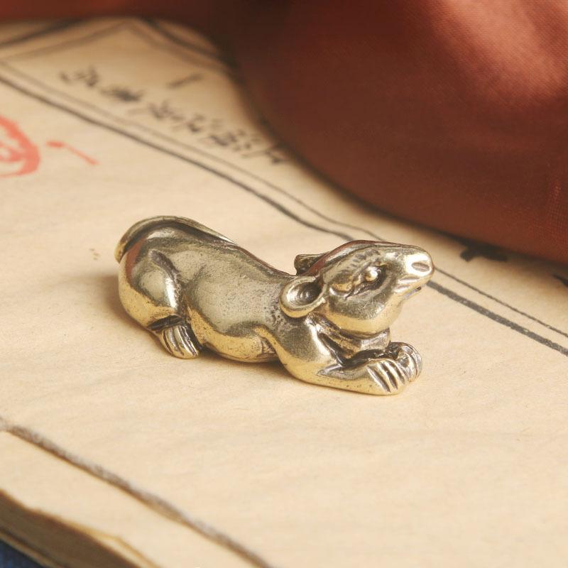 Brass Zodiac Rat Desktop Ornament Small Mouse Copper Sculpture Craft Tea Pet Decoration Old Copperware Wholesale