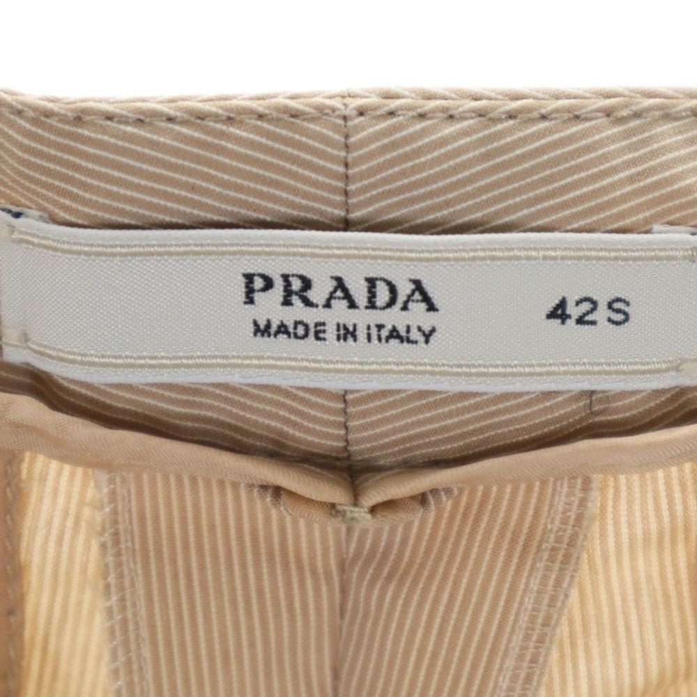 Prada Made In Italy Striped Pattern Cropped Pants 42S Beige Women Used