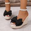 Fashion Bohemia Bowknot Decoration Slip On Sandals Women Summer Sexy Chunky Platform Wedge Heels Outdoor Slides Fashion Beach Slippers
