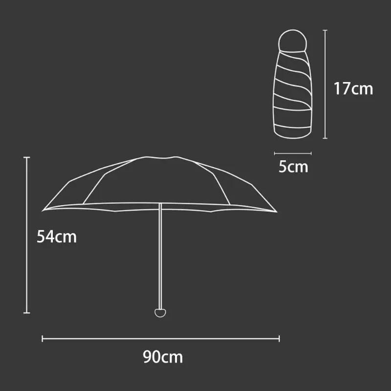 Mini Pocket Five - Folding Compact Portable Capsule Umbrella for Womens Rain and UV Pure Color 6 Bone Parasol