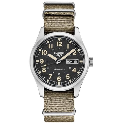 

SEIKO Men s Seiko SRPG35 Seiko 5 Watch, Tan, 39.4mm, Stainless Steel, Black, Tan, Sports