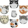 Cat Pattern Rhinestone Coaster Including Stand 6 Pieces Set Handmade Placemats Non-slip Crystal Artificial Diamond