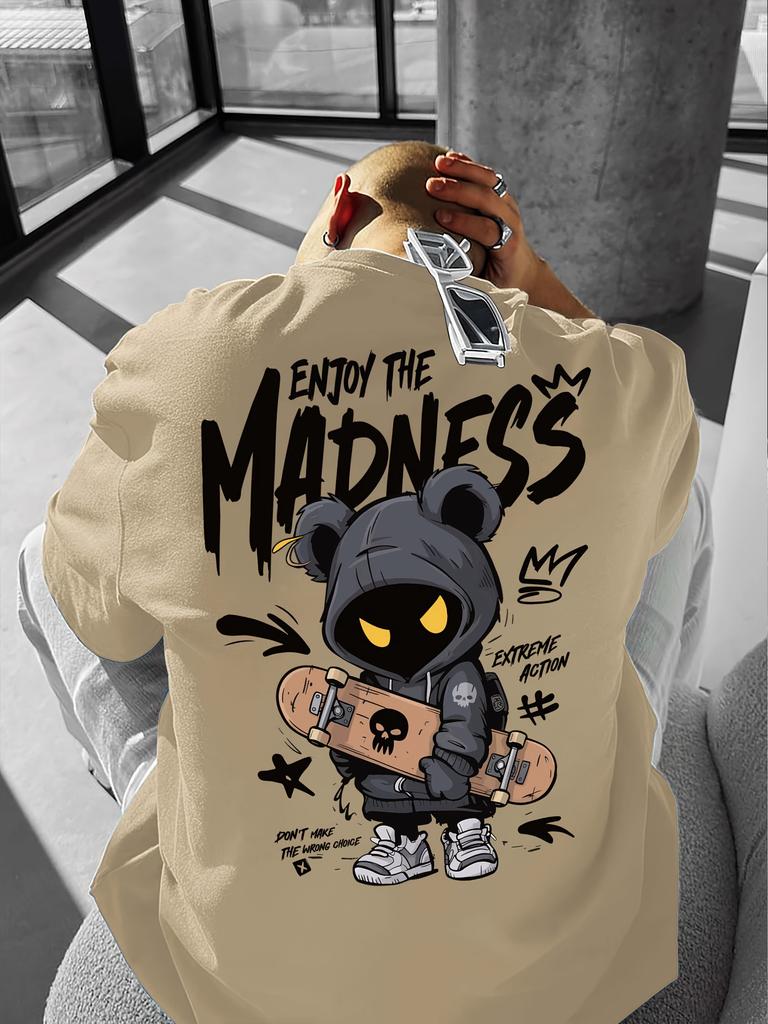 European and American Men's New Design Summer Cartoon Print Micro Elastic Breathable Round Neck T-Shirt Outdoor Street Top