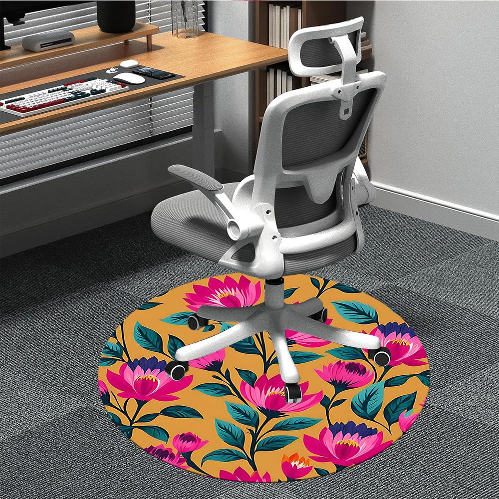 

1PC Floral Pattern Chair Carpet for Office, Indoor Non-Slip Washable Carpet, Soft Comfortable Mat For Office Room yy250930148 80cm by 80cm