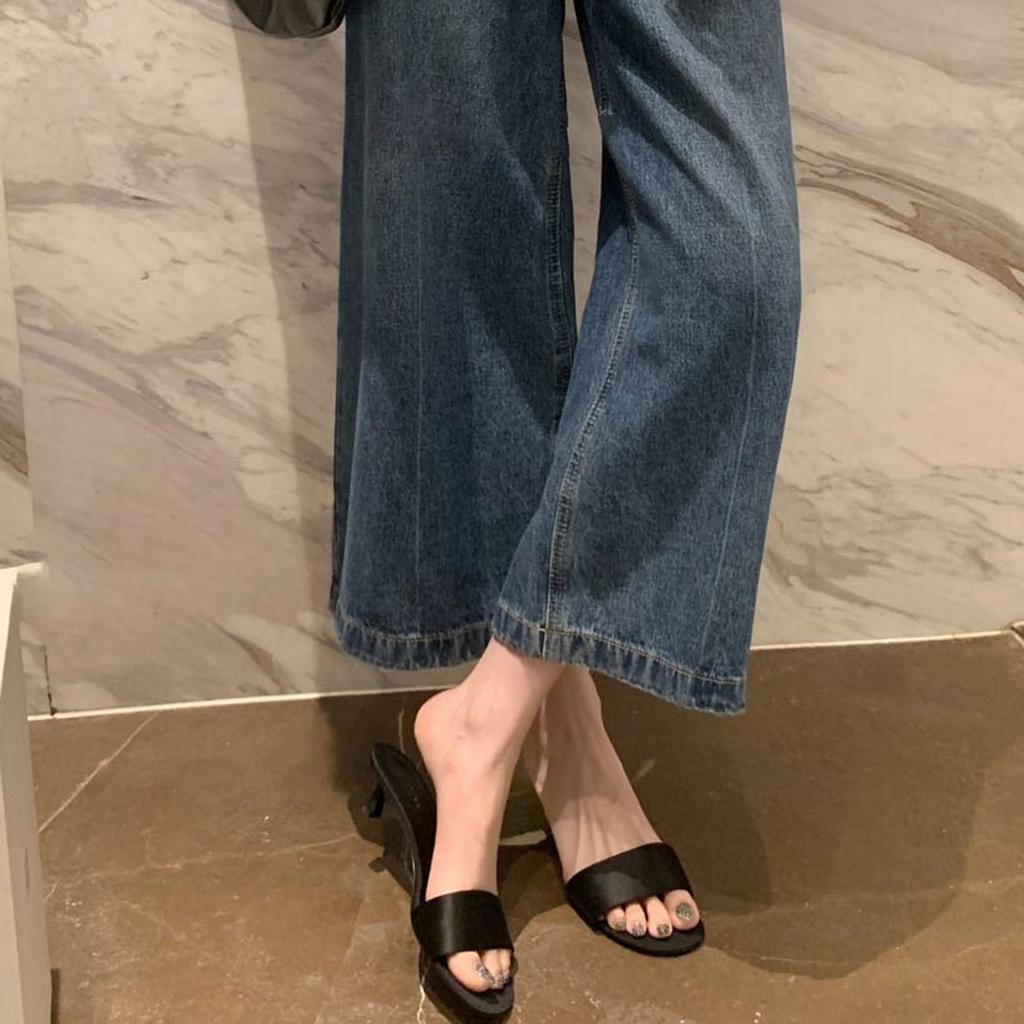 Minimalist elegance cat heel sandals women one-word slippers wear high heels
