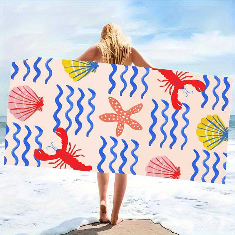 Colorful Trio Fish Illustration Beach Towel Blue Vertical Stripe Ocean Life Pattern Lightweight Travel Towel