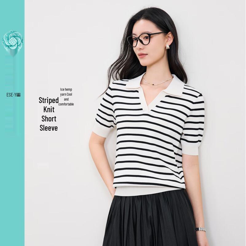 ESE-Y Women's Cooling Striped Polo Knit T-Shirt