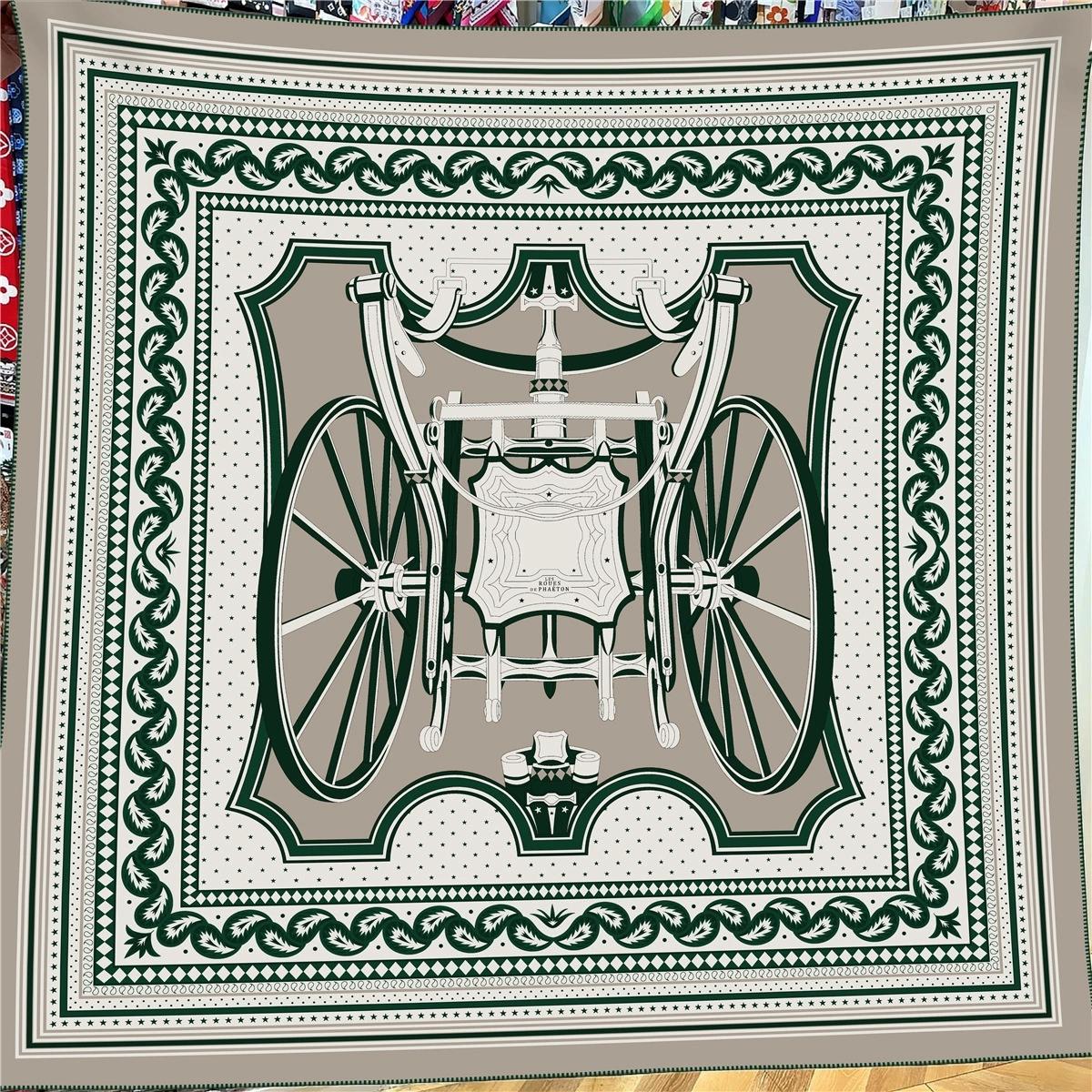 

130cm French Winter Geometric Striped Carriage Faux Silk Wool Square Scarf Women Wraps Pashmina Hijab 130x130cm