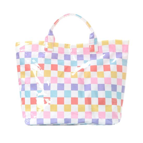 Glossy Striped Tote Bag Waterproof Large Capacity PVC Handbag Stylish Checkered Leopard Print Purse for Women Beach Commuting Dating L