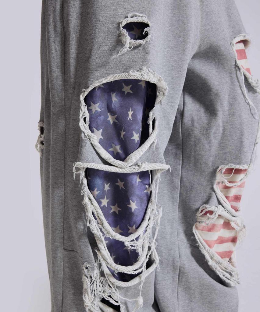 Jeidideuleondeon (U) Grey Marl Stars And Stripes Distressed Monster Jogger Grey