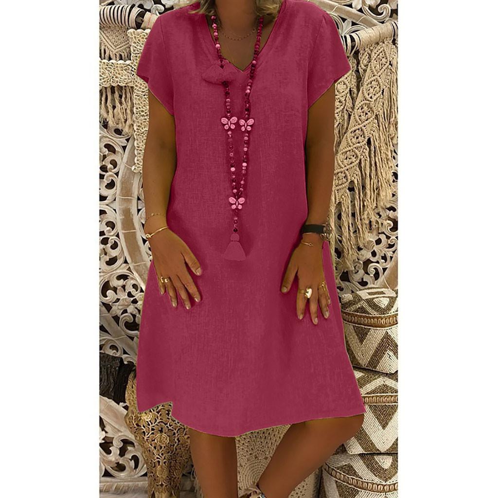 Cotton Solid Beach Casual Sundress 