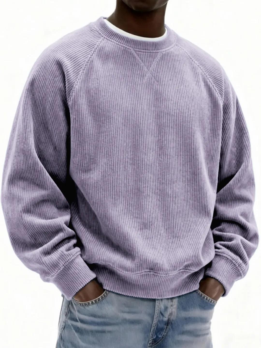 

Men s Fashion Corduroy Round Neck Hoodie for Spring and Fall 2025 S фіолетовий
