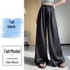 Apricot Acetate Satin High-Waisted Wide-Leg Women's Pants - Summer Loose Slimming Ice Silk Floor-Length Design