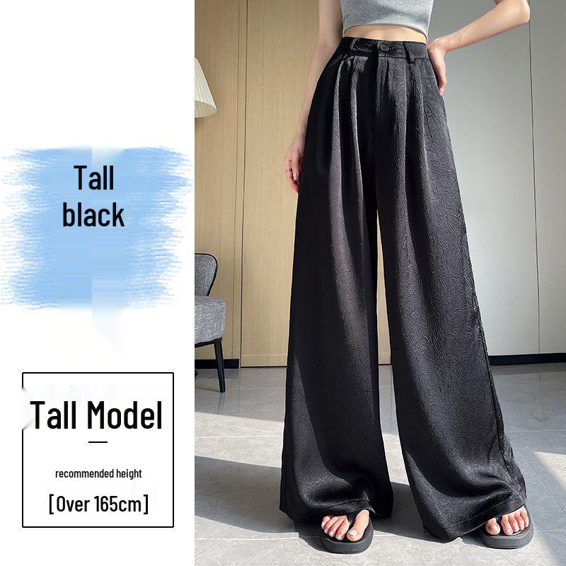 Apricot Acetate Satin High-Waisted Wide-Leg Women s Pants - Summer Loose Slimming Ice Silk Floor-Length Design 2XL (65-70kg)