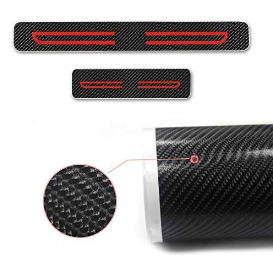Side Step Guard Scuff Protect Sheet Car Carbon Fiber Door Guard Sticker for Daihatsu Mira Move Canvas pieces for one Parts Red Reflective Tape Gino,