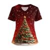 Women's Short Sleeved Christmas Printed V-neck Buttonable Side Slit Top T-shirt