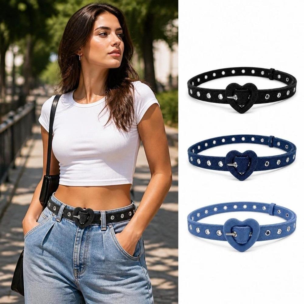 Adjustable Decorative Waist Strap Heart Shape Buckle Fashion Denim Belt Daily Outfits