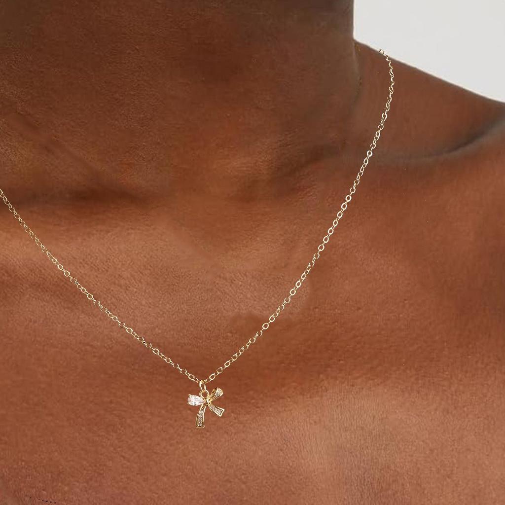 Halsband med rosett, kopparpläterad 14k äkta guld, mångsidigt, europeisk och amerikansk designtrend, INS